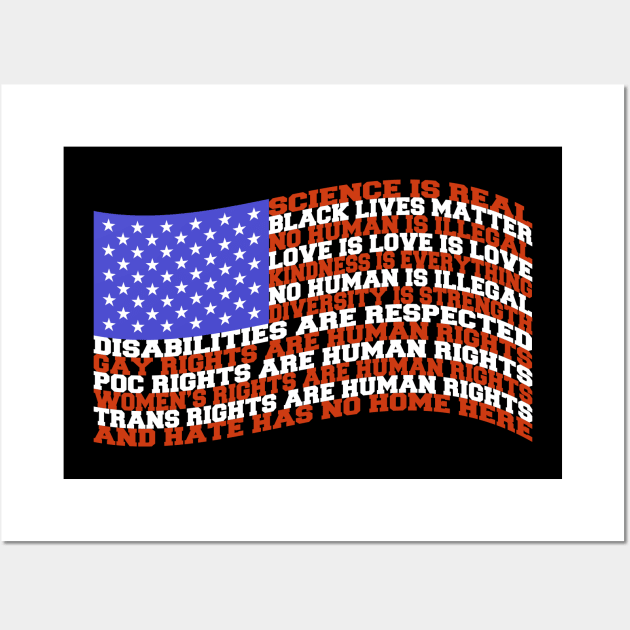 Science Is Real Black Lives Matter Kindness American Flag Wall Art by tommartinart